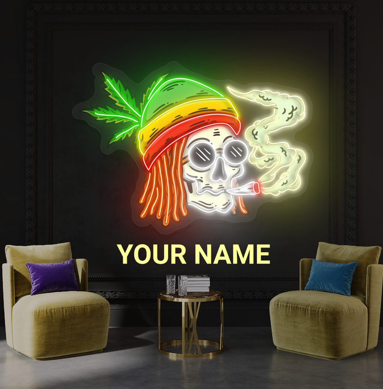 Enseigne néon LED Tête de mort ambiance jamaïcaine