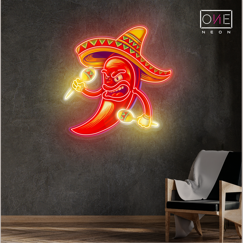 Enseigne néon LED œuvre d'art piment « Fiery Fiesta »