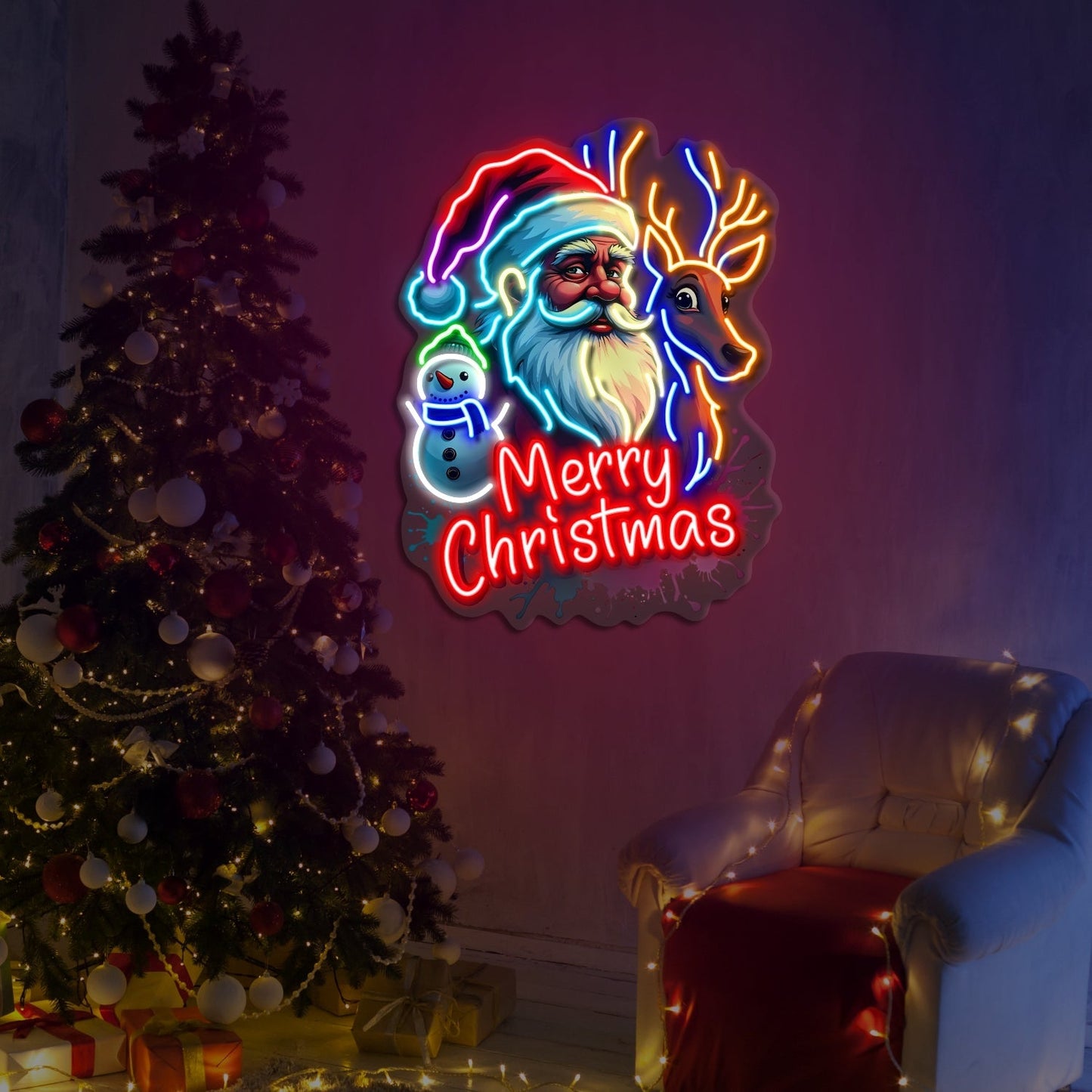 Enseigne Néon LED Père Noël Joyeux Noël